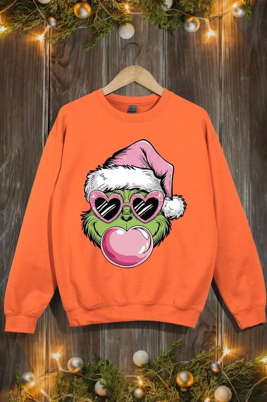 Pink Blowing Bubble Grinch Graphic Sweatshirts - Love Salve