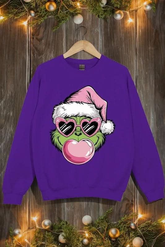 Pink Blowing Bubble Grinch Graphic Sweatshirts - Love Salve