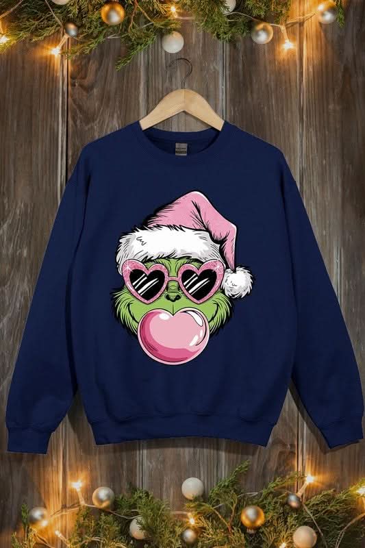 Pink Blowing Bubble Grinch Graphic Sweatshirts - Love Salve 