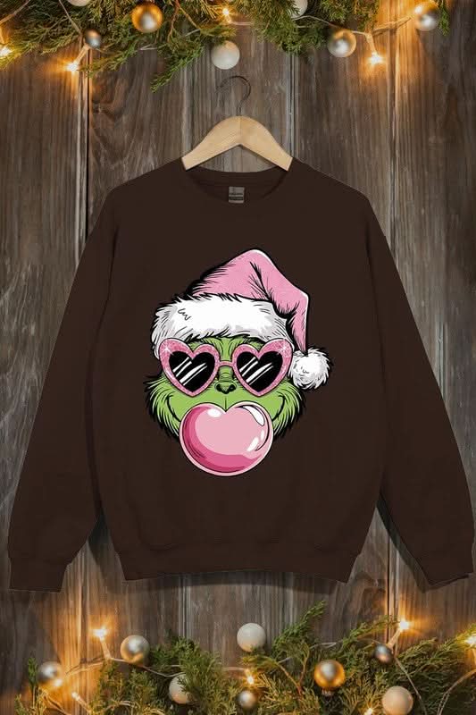 Pink Blowing Bubble Grinch Graphic Sweatshirts - Love Salve
