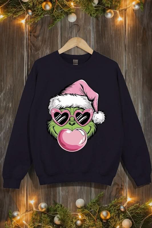 Pink Blowing Bubble Grinch Graphic Sweatshirts - Love Salve