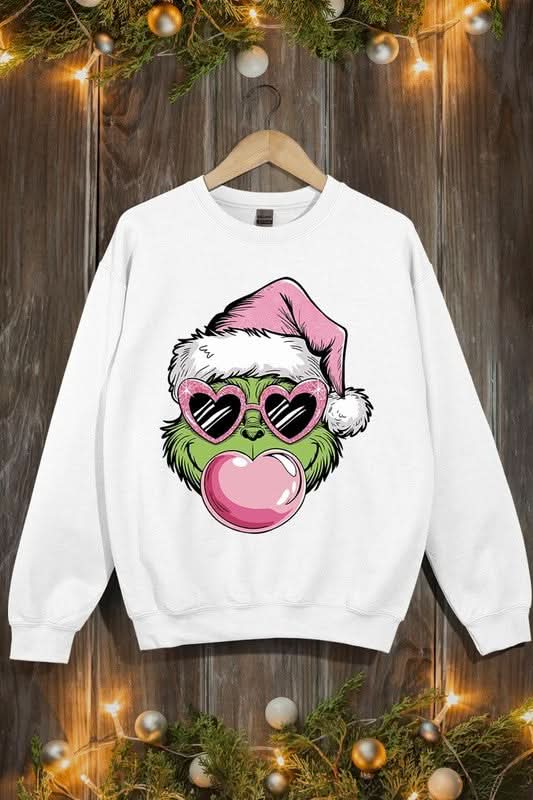 Pink Blowing Bubble Grinch Graphic Sweatshirts - Love Salve 