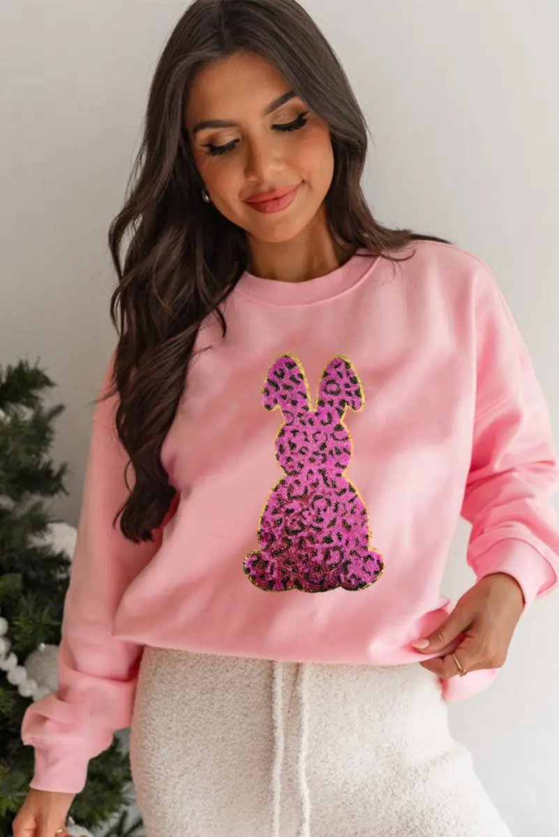 Pink Cheetah Easter Rabbit Graphic Sweatshirt for Women - Love Salve 