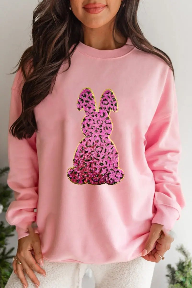 Pink Cheetah Easter Rabbit Graphic Sweatshirt for Women - Love Salve 
