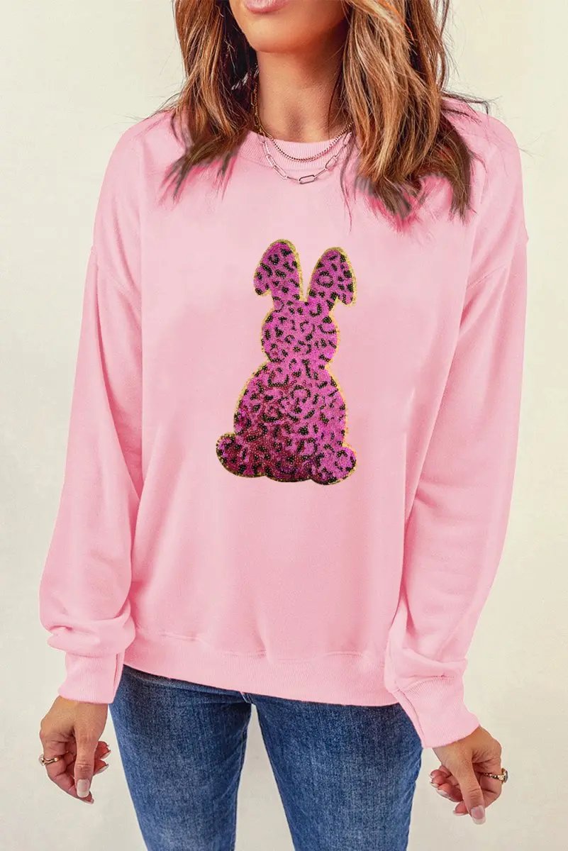 Pink Cheetah Easter Rabbit Graphic Sweatshirt for Women - Love Salve 