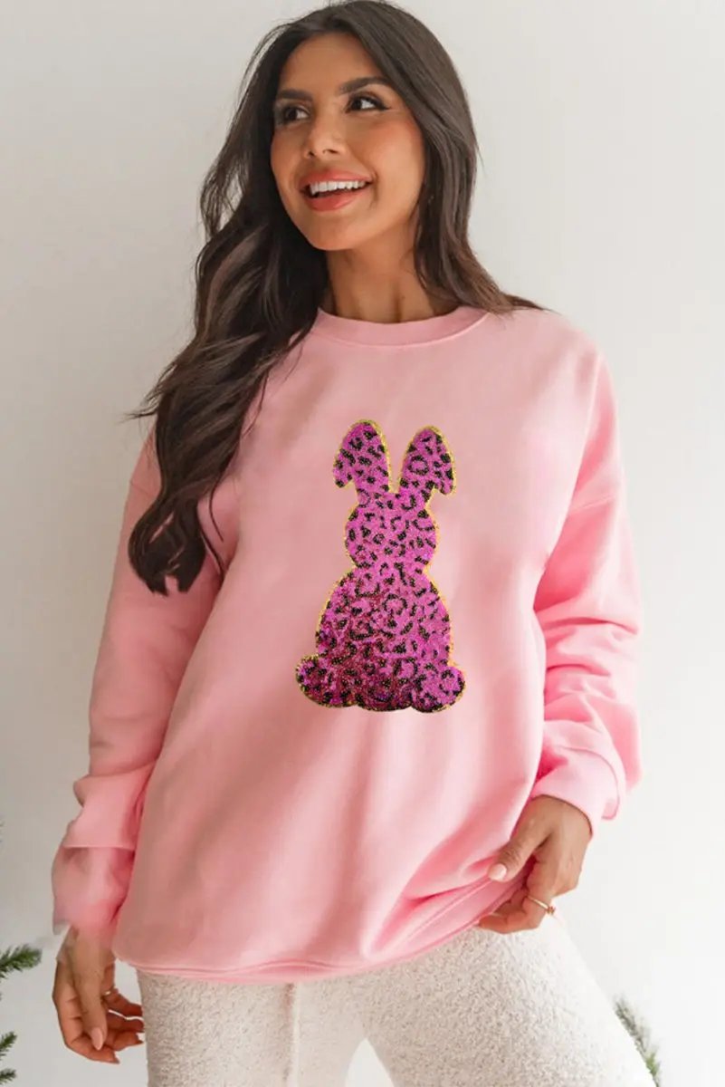 Pink Cheetah Easter Rabbit Graphic Sweatshirt for Women - Love Salve 