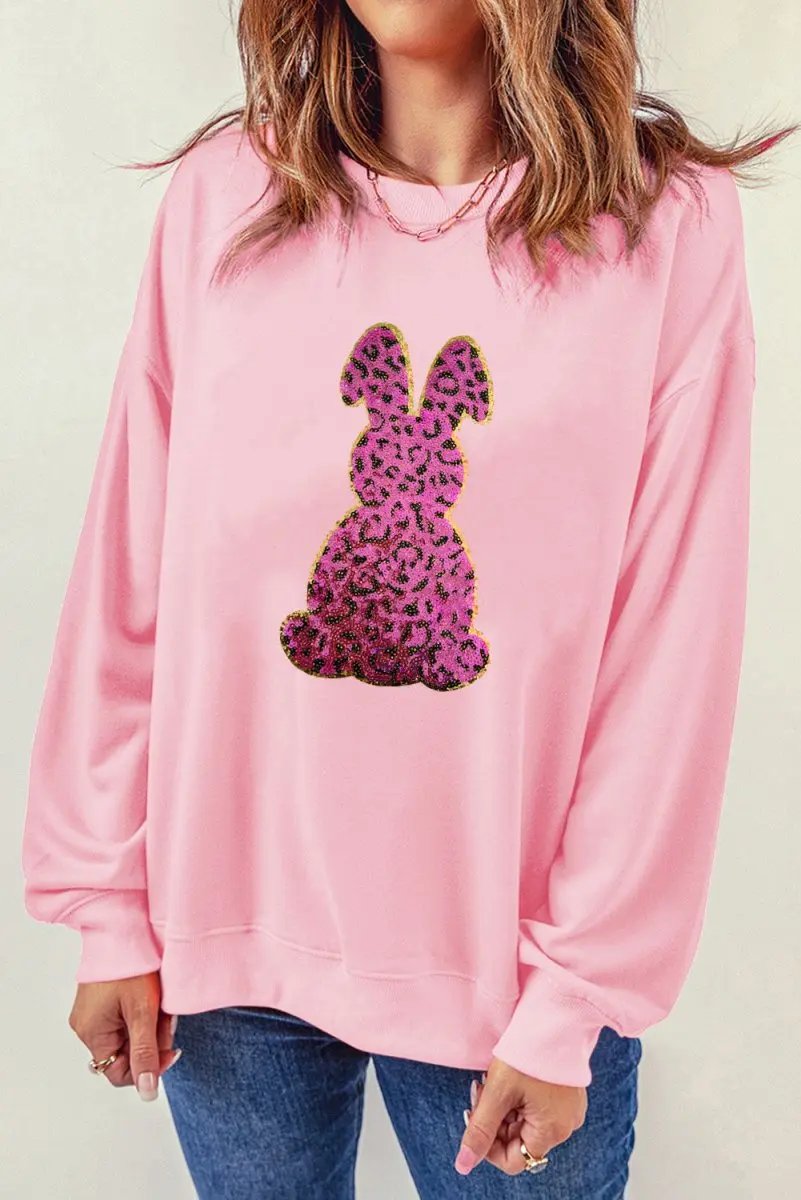 Pink Cheetah Easter Rabbit Graphic Sweatshirt for Women - Love Salve 