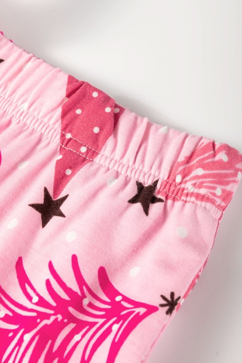 Pink Christmas Tree Print V Neck Buttoned Pullover and Drawstring Pants Lounge Set - Love Salve 