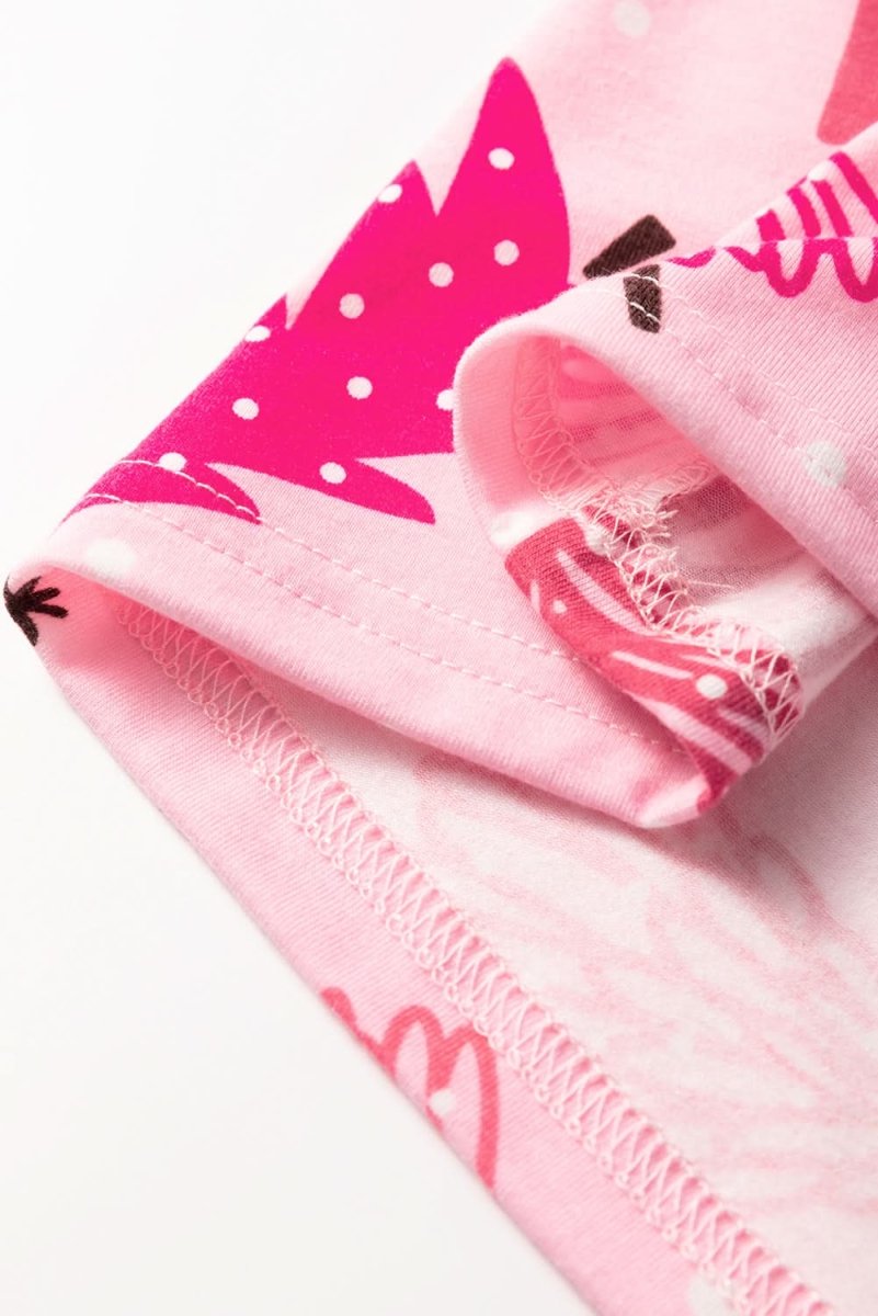Pink Christmas Tree Print V Neck Buttoned Pullover and Drawstring Pants Lounge Set - Love Salve 