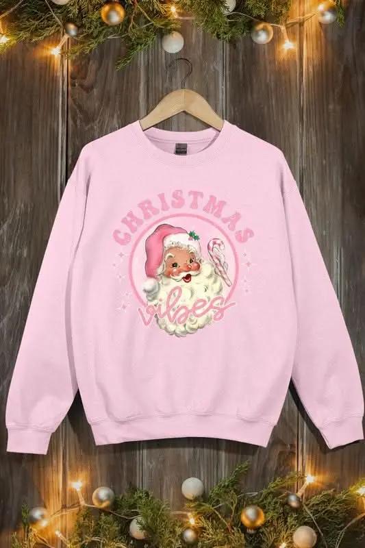 Pink Christmas Vibes Graphic Fleece Sweatshirts - Love Salve 