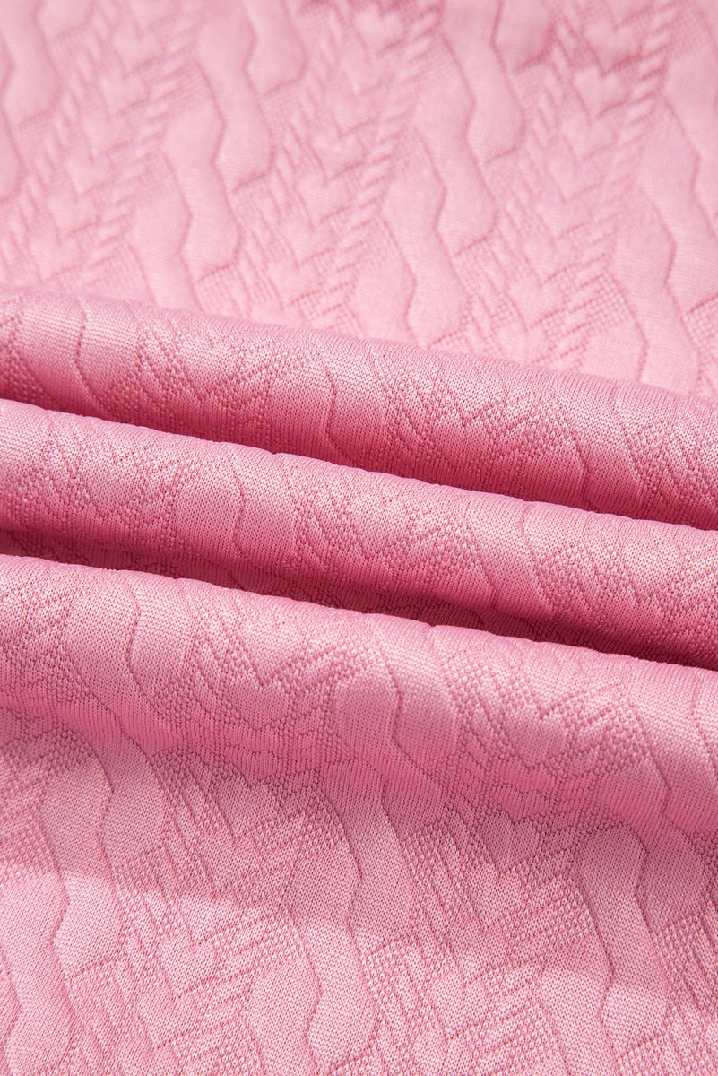 Pink Contrast Trim Textured Crewneck Tee And Pocketed Skirt Set - Love Salve 