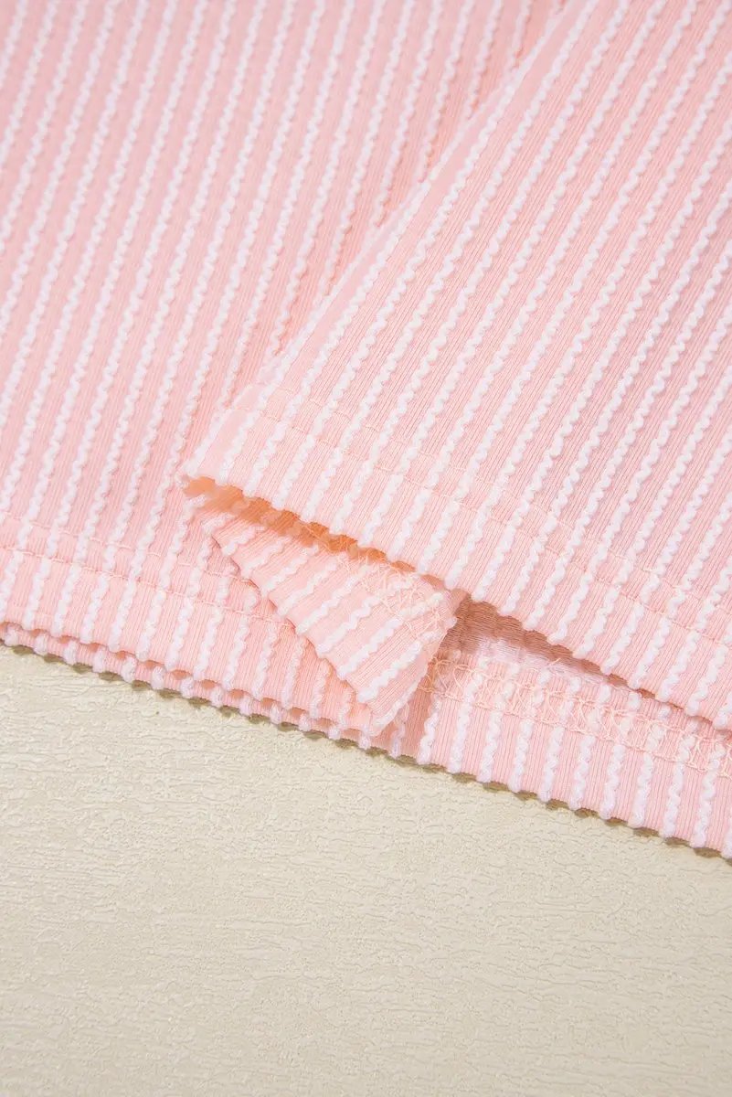 Pink Corded Knit Color Block Pocketed Crew Neck T Shirt - Love Salve 