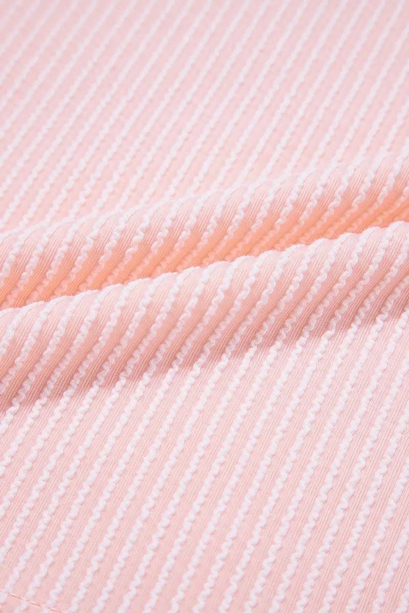 Pink Corded Knit Color Block Pocketed Crew Neck T Shirt - Love Salve 