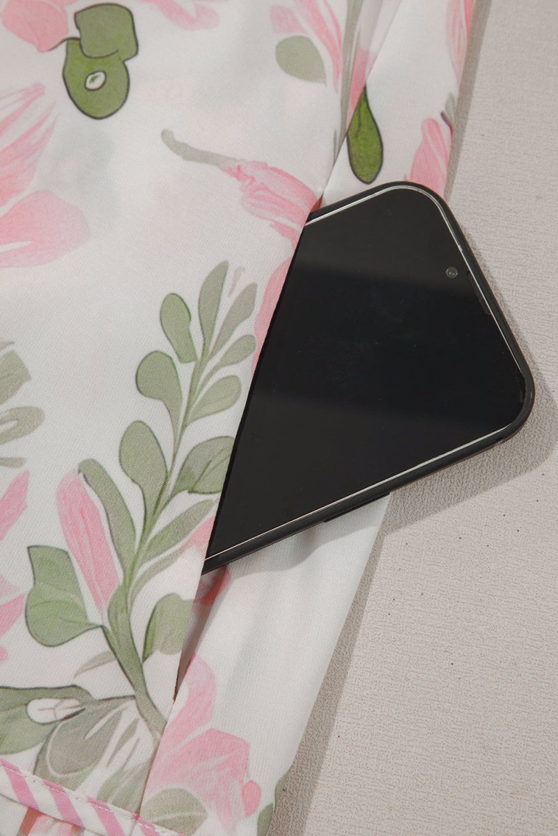 Pink Floral Contrast Edge Layered Short Sleeve Mini Dress - Love Salve 