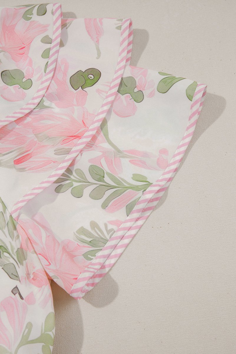 Pink Floral Contrast Edge Layered Short Sleeve Mini Dress - Love Salve 