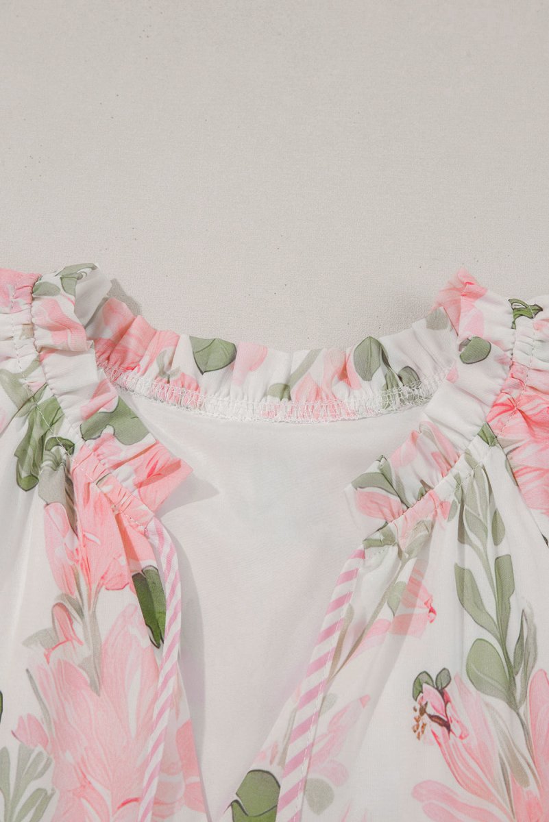 Pink Floral Contrast Edge Layered Short Sleeve Mini Dress - Love Salve 