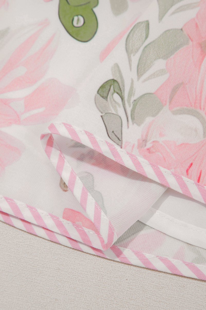 Pink Floral Contrast Edge Layered Short Sleeve Mini Dress - Love Salve 