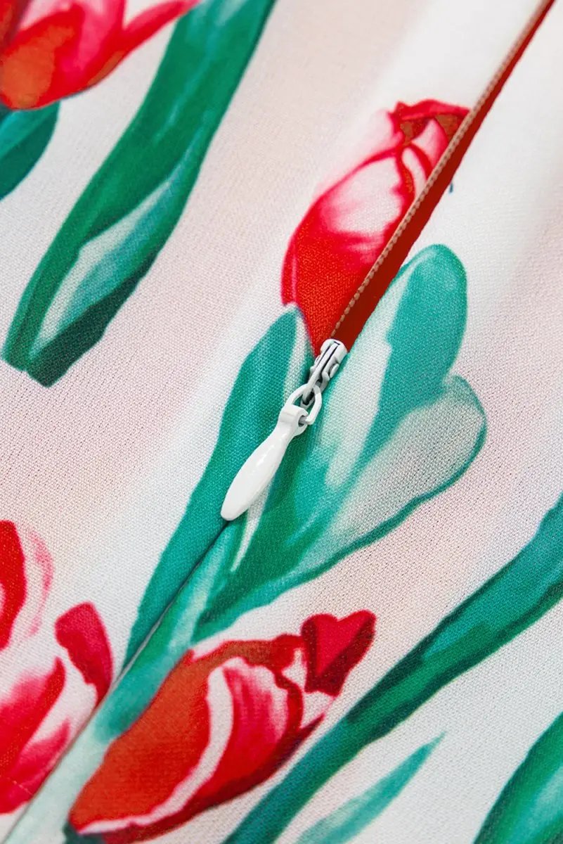 Pink Floral Print Contrast Trim V Neck Bubble Short Sleeve Babydoll Dress - Love Salve 