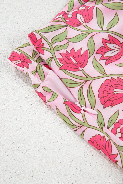 Pink Floral Print Puffy Cropped Tank and Mini Skirt Set - Love Salve 