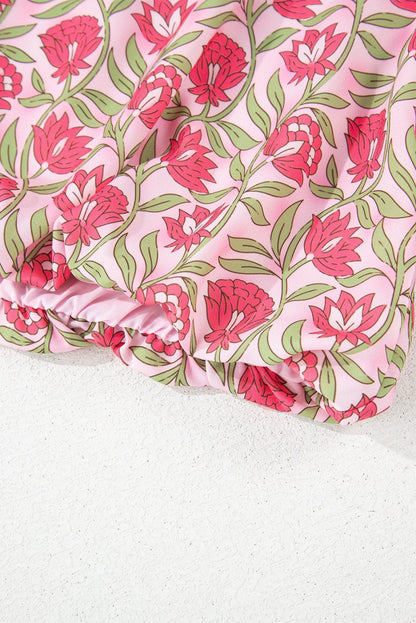 Pink Floral Print Puffy Cropped Tank and Mini Skirt Set - Love Salve 