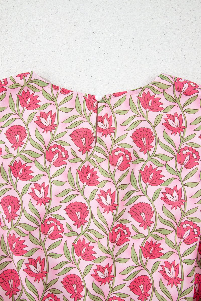 Pink Floral Print Puffy Cropped Tank and Mini Skirt Set - Love Salve 