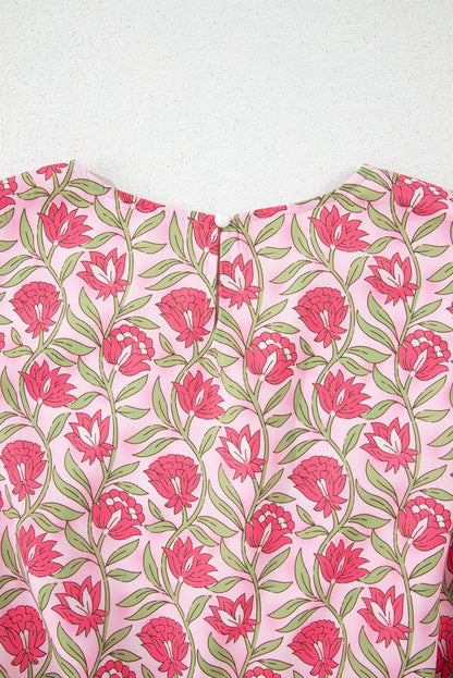 Pink Floral Print Puffy Cropped Tank and Mini Skirt Set - Love Salve 