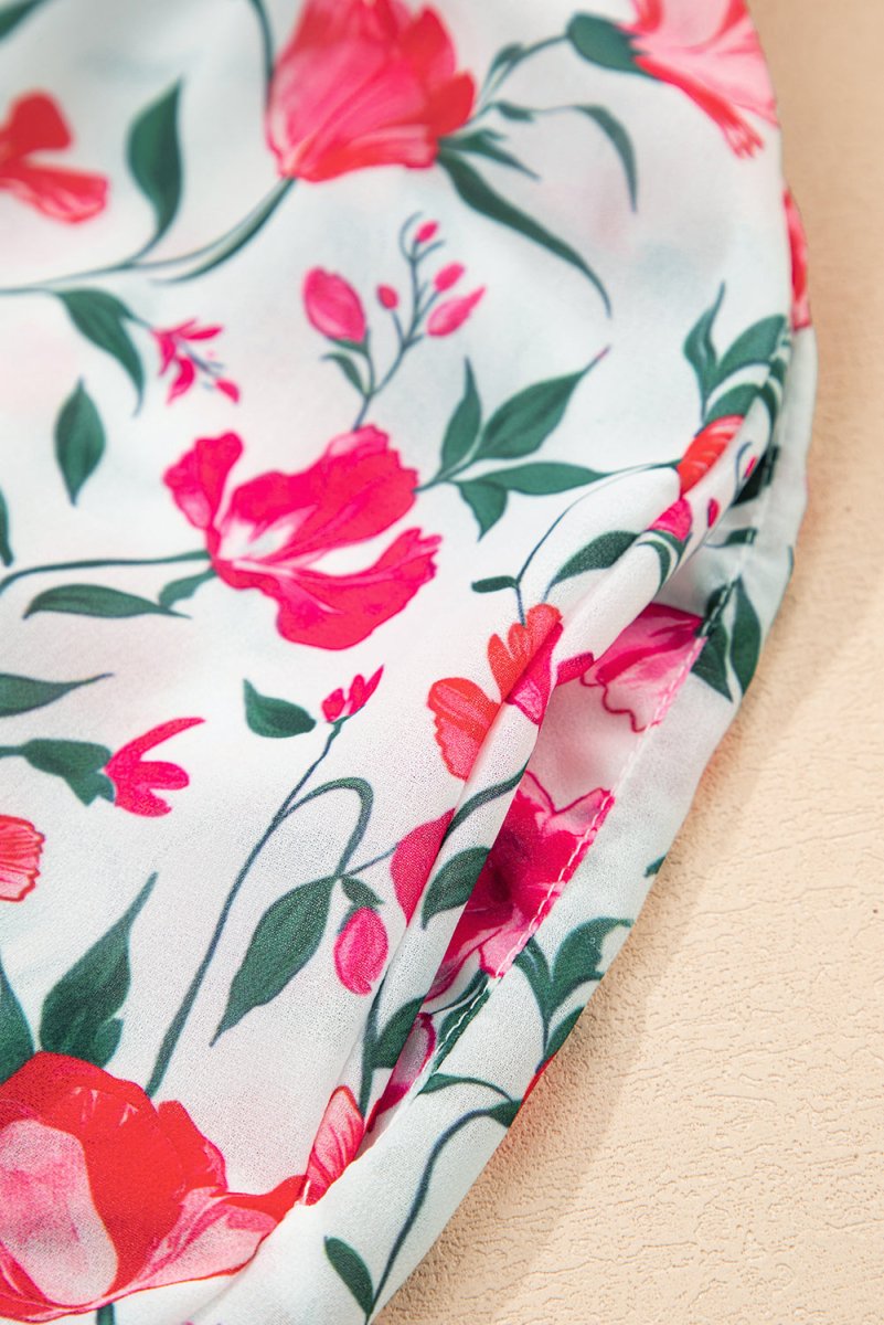 Pink Floral Puff Sleeve Square Neck Empire Waist Maxi Dress - Love Salve 