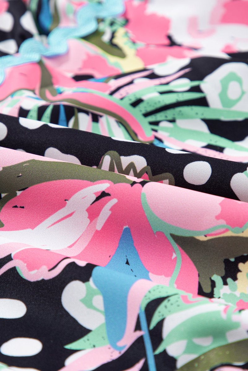 Pink Floral Ricrac Embellished Tiered Mini Dress for Women - Love Salve 