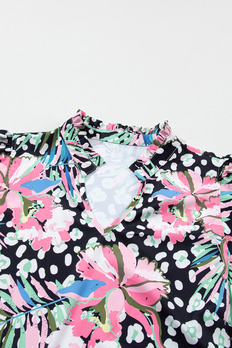 Pink Floral Ricrac Embellished Tiered Mini Dress for Women - Love Salve 