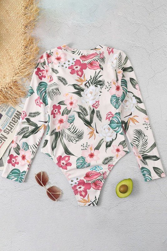 Pink Floral Zip Long Sleeve UPF50 Rash Guard for Sun Protection - Love Salve 