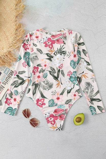 Pink Floral Zip Long Sleeve UPF50 Rash Guard for Sun Protection - Love Salve 