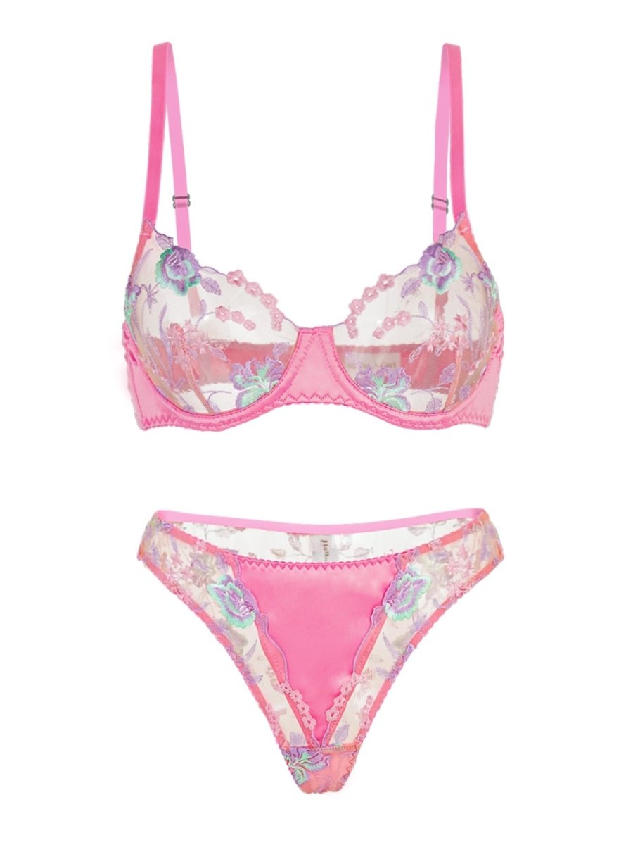 Pink Petals Embroidered Lingerie Set - Love Salve 