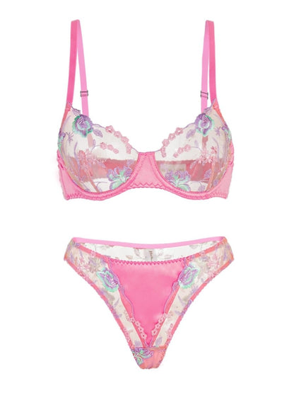 Pink Petals Embroidered Lingerie Set - Love Salve 
