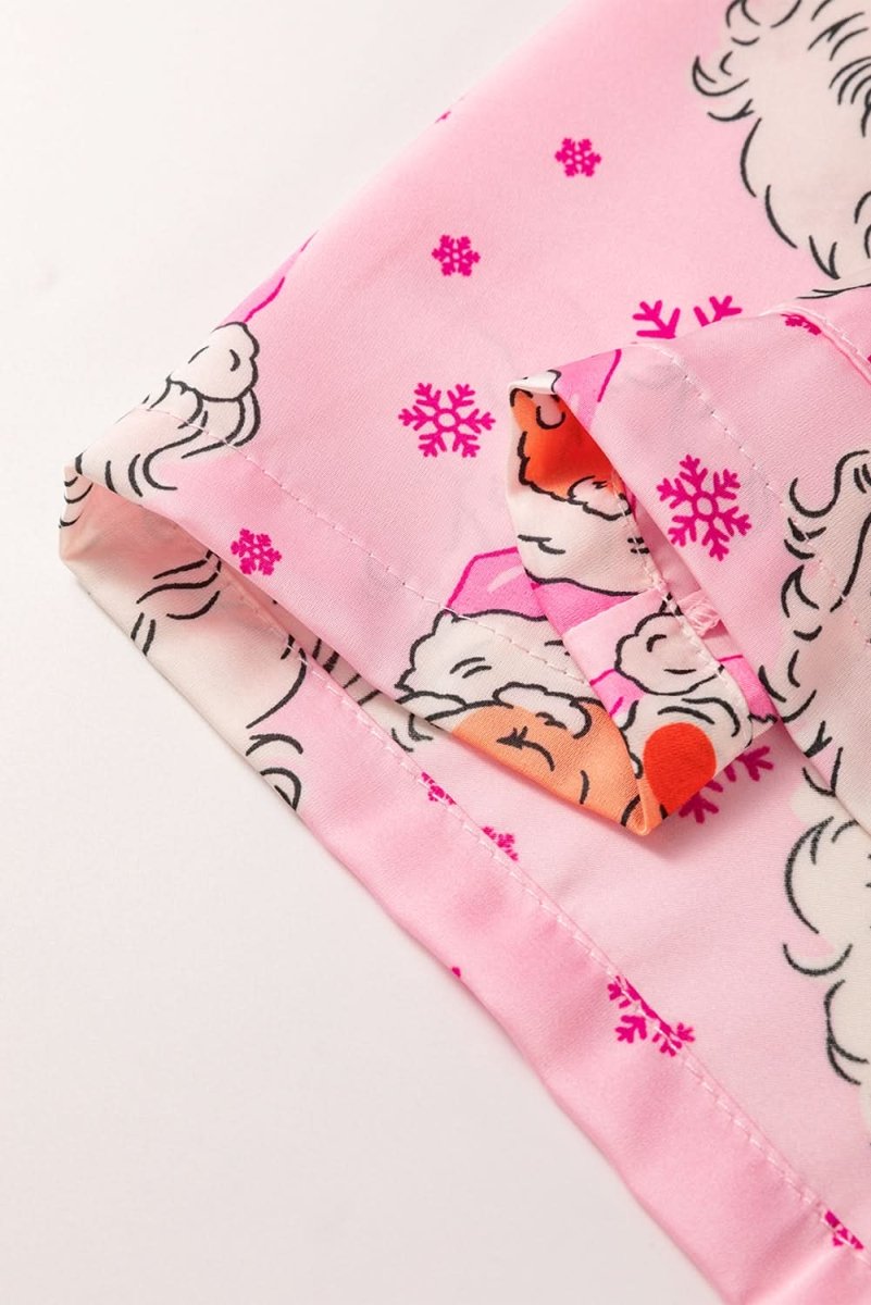 Pink Santa Claus Snowflake Long Sleeve Shirt Christmas Pajama Set - Love Salve 