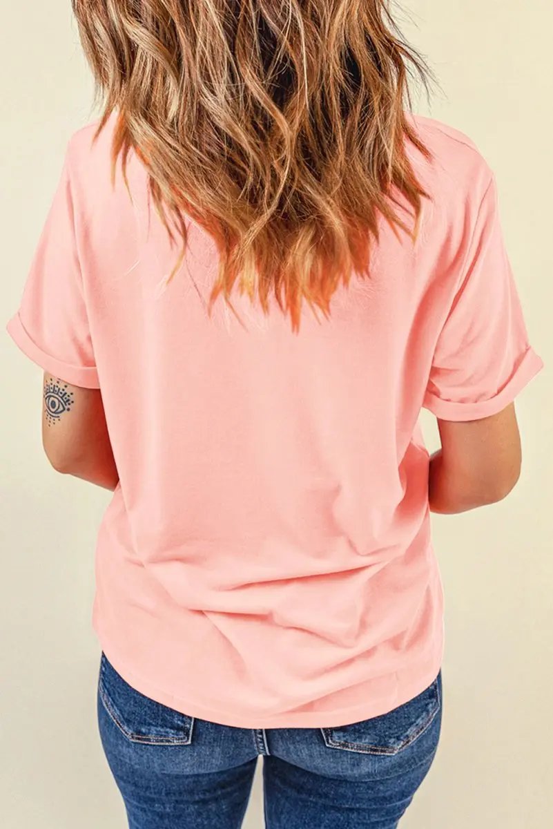 Pink Sequin Cute Bunny Graphic Easter Fashion Tee Shirt - Love Salve 