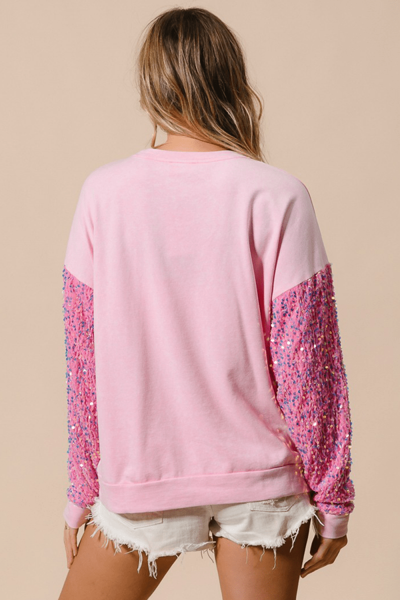 Pink Sequined Santa Claus Long Sleeve Christmas Sweatshirt - Love Salve