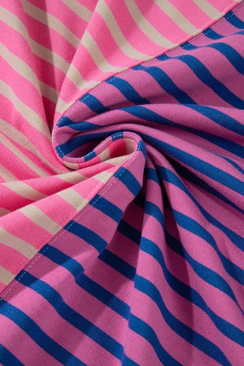 Pink Stripe Colorblock Drop Shoulder Oversize Sweatshirt - Love Salve 