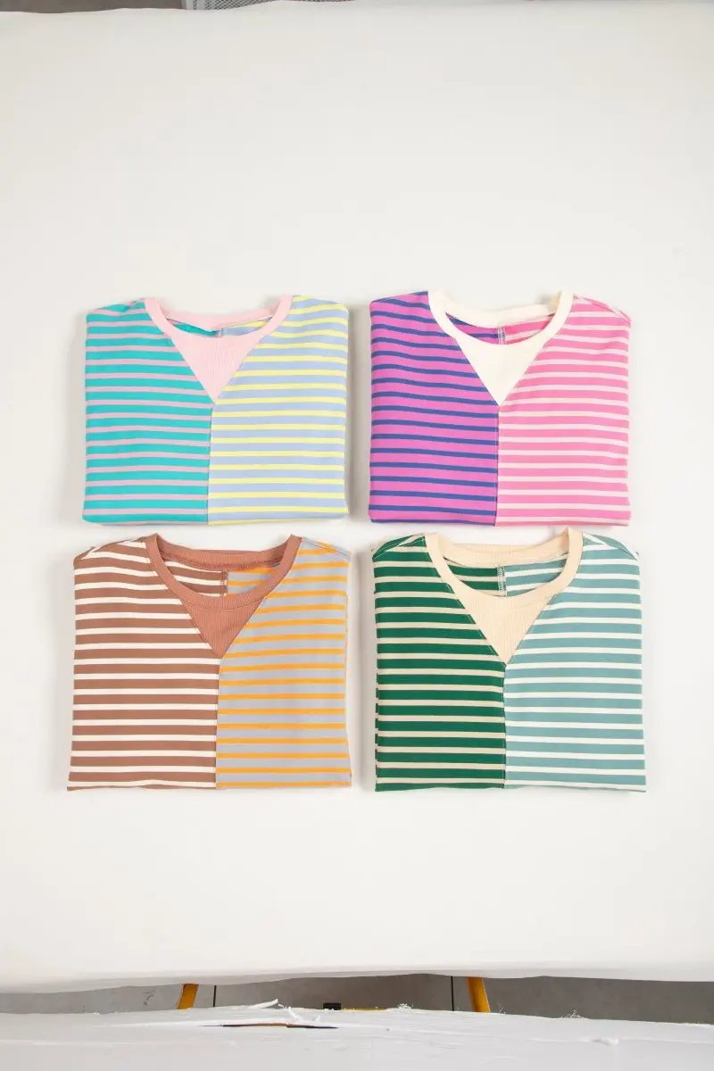 Pink Stripe Colorblock Drop Shoulder Oversize Sweatshirt - Love Salve 