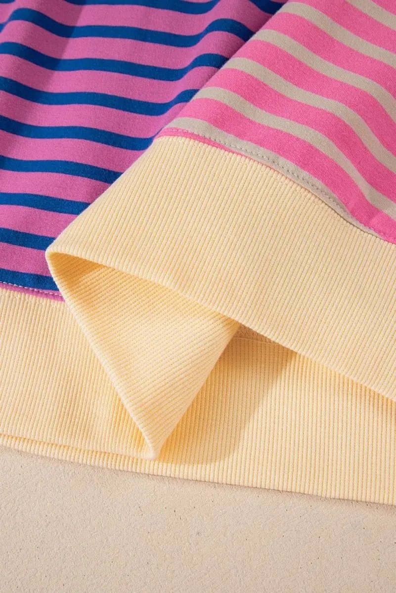Pink Stripe Colorblock Drop Shoulder Oversize Sweatshirt - Love Salve 