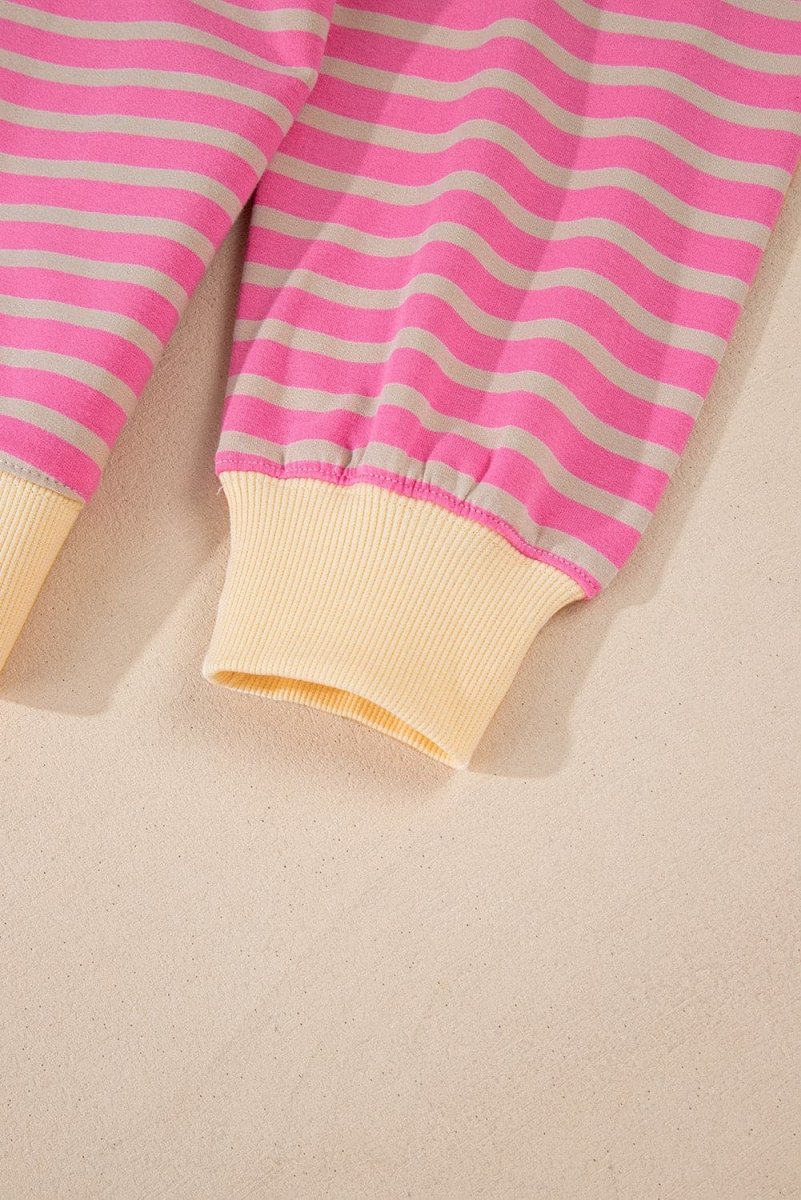 Pink Stripe Colorblock Drop Shoulder Oversize Sweatshirt - Love Salve 