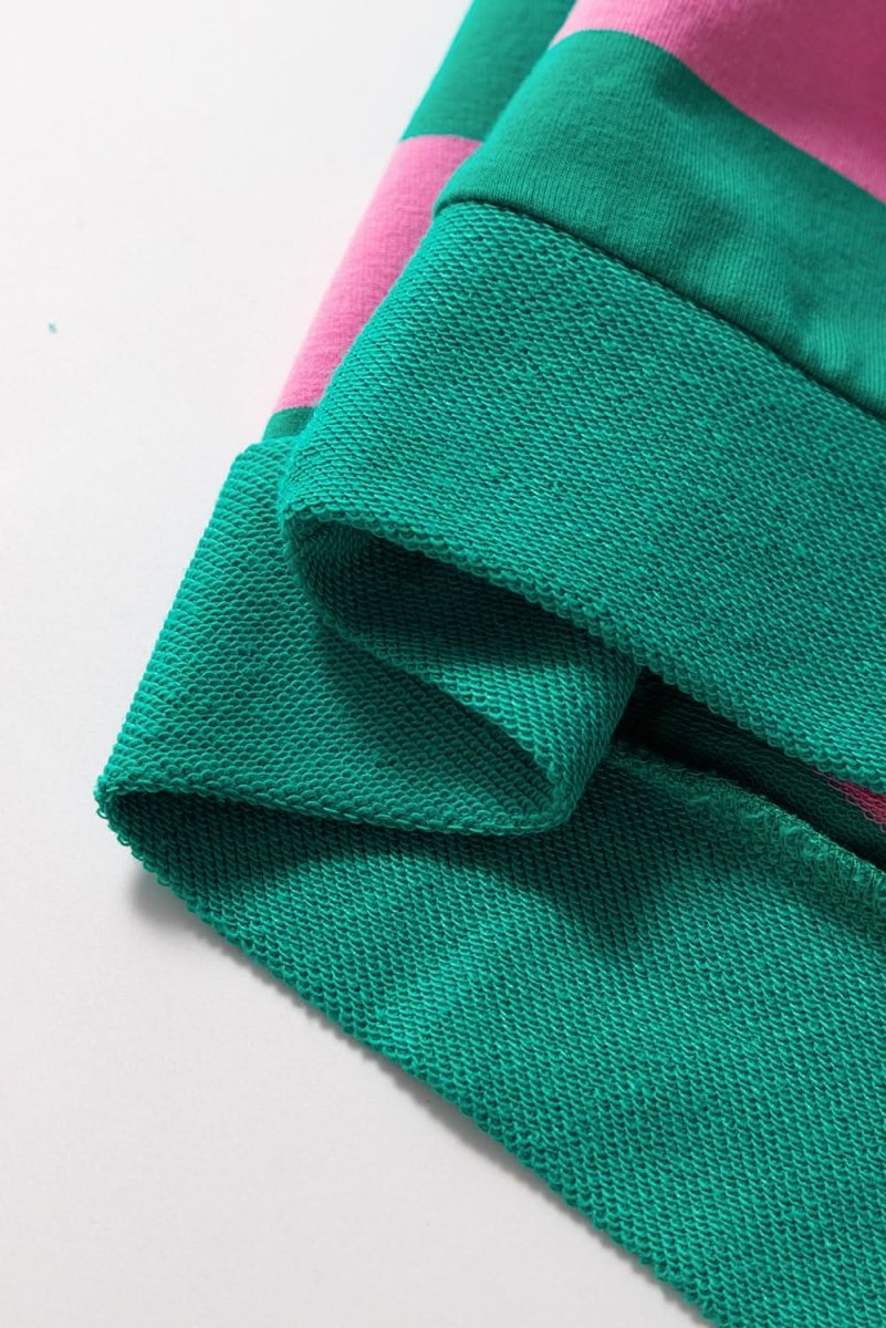 Pink Stripe Star Patchwork Round Neck Pullover Sweatshirt - Love Salve 