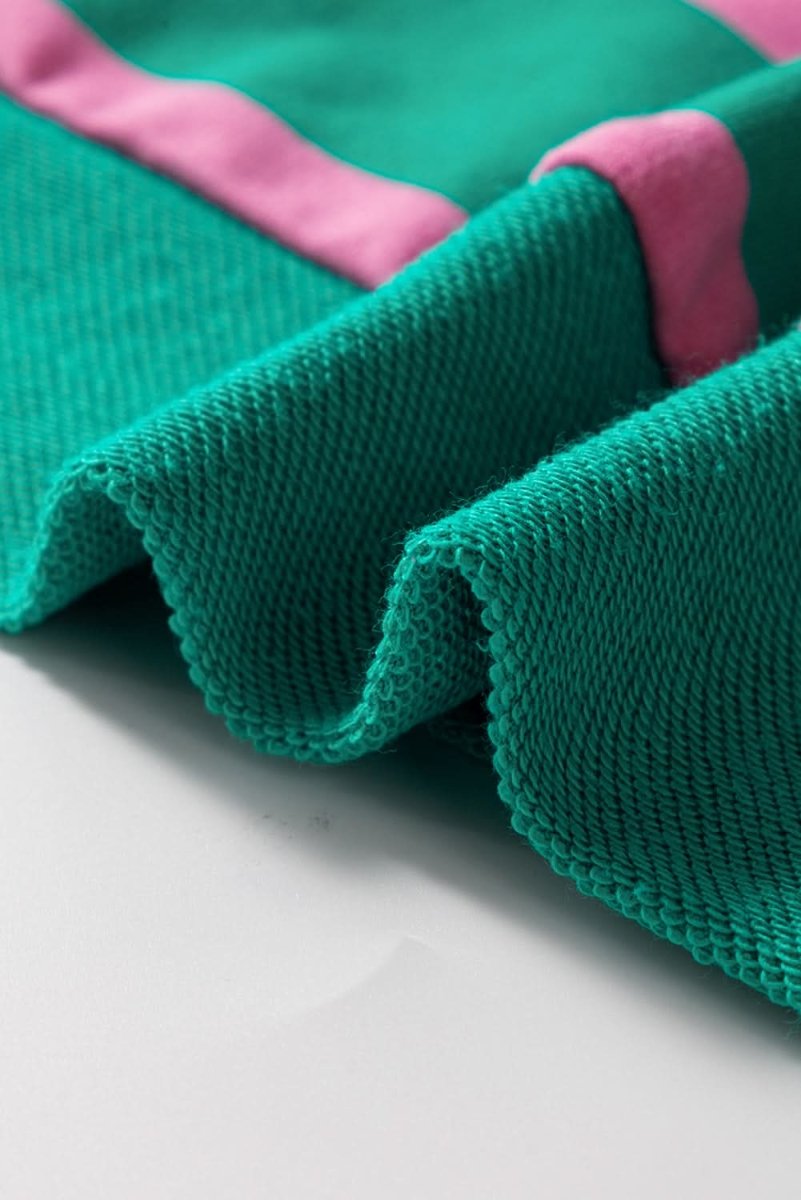 Pink Stripe Star Patchwork Round Neck Pullover Sweatshirt - Love Salve 