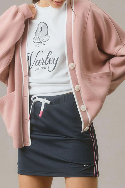 Pink Striped Oversized V - Neck Cardigan with Contrast Trim and Pockets - Love Salve