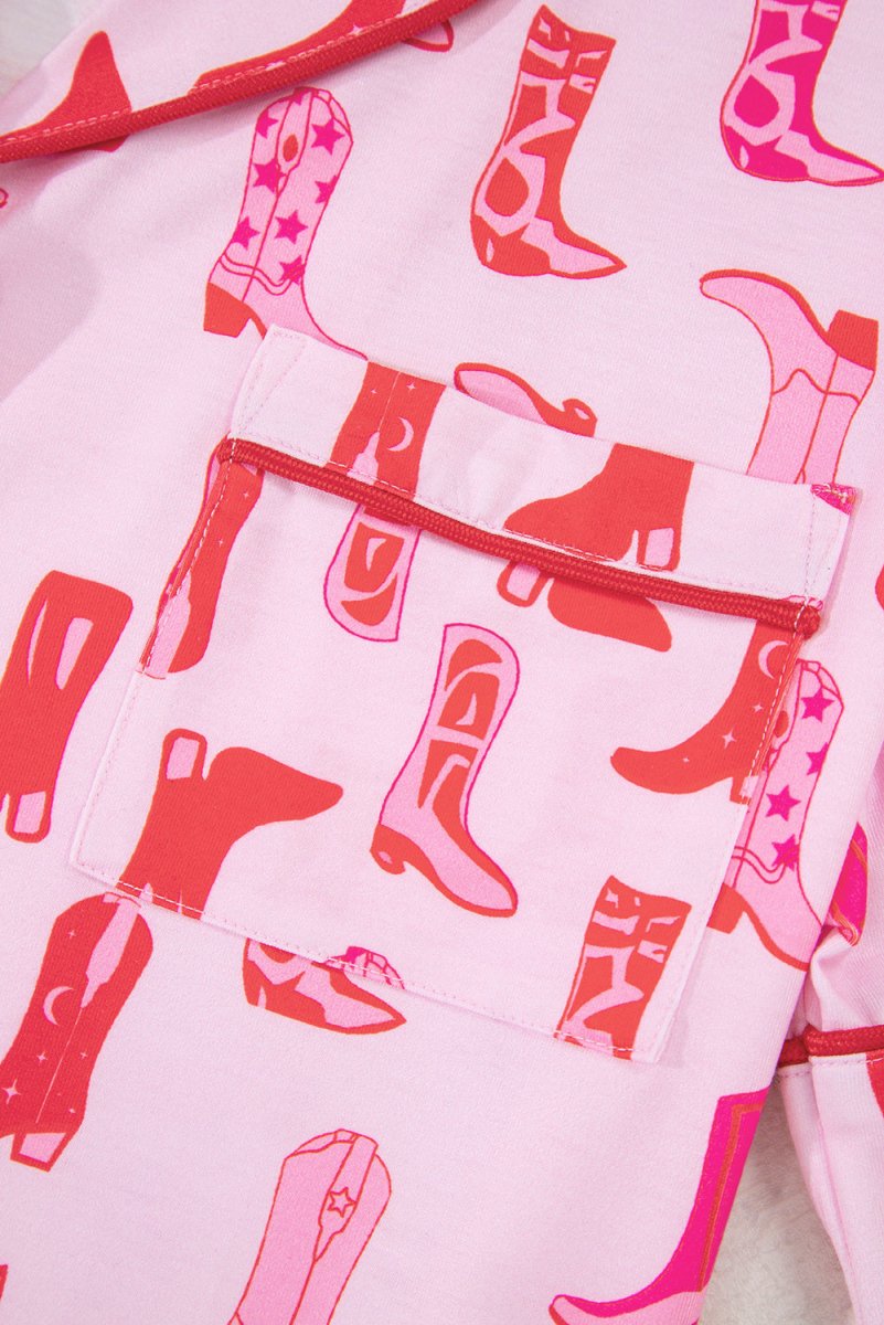 Pink Western Cowgirl Boots Printed Shirt Ruffled Shorts Set - Love Salve