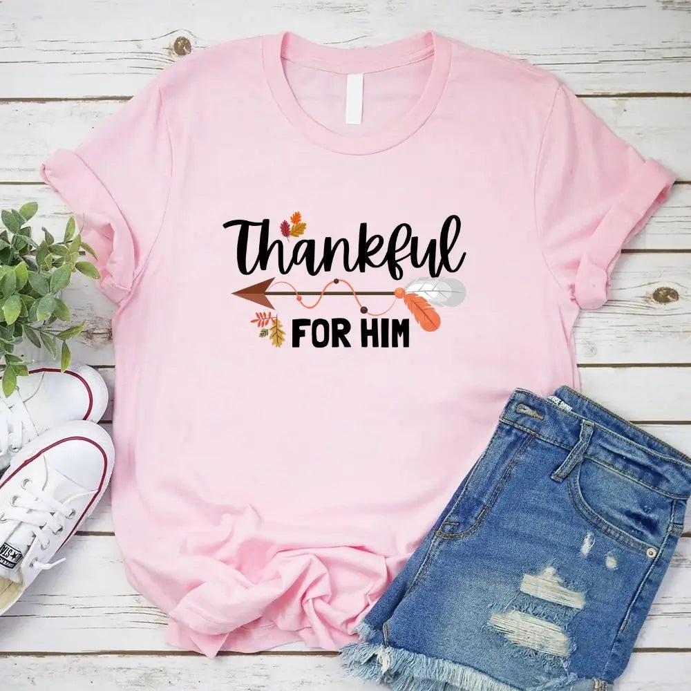 Thankful For Her/Him Thanksgiving Couple T-Shirt – Cute Matching Holiday Tees Adorb Custom Tees