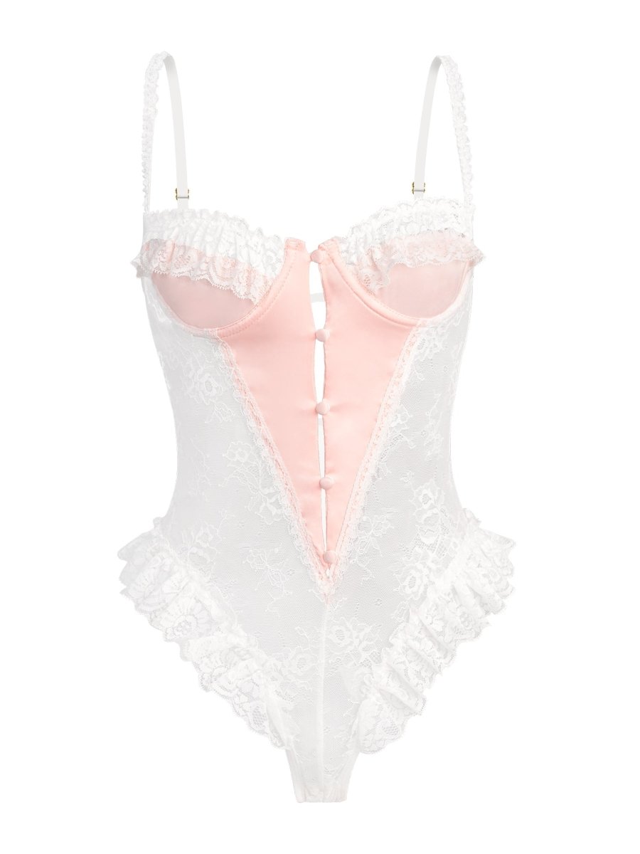 Pink&White Sexy Lace Bodysuit - Love Salve