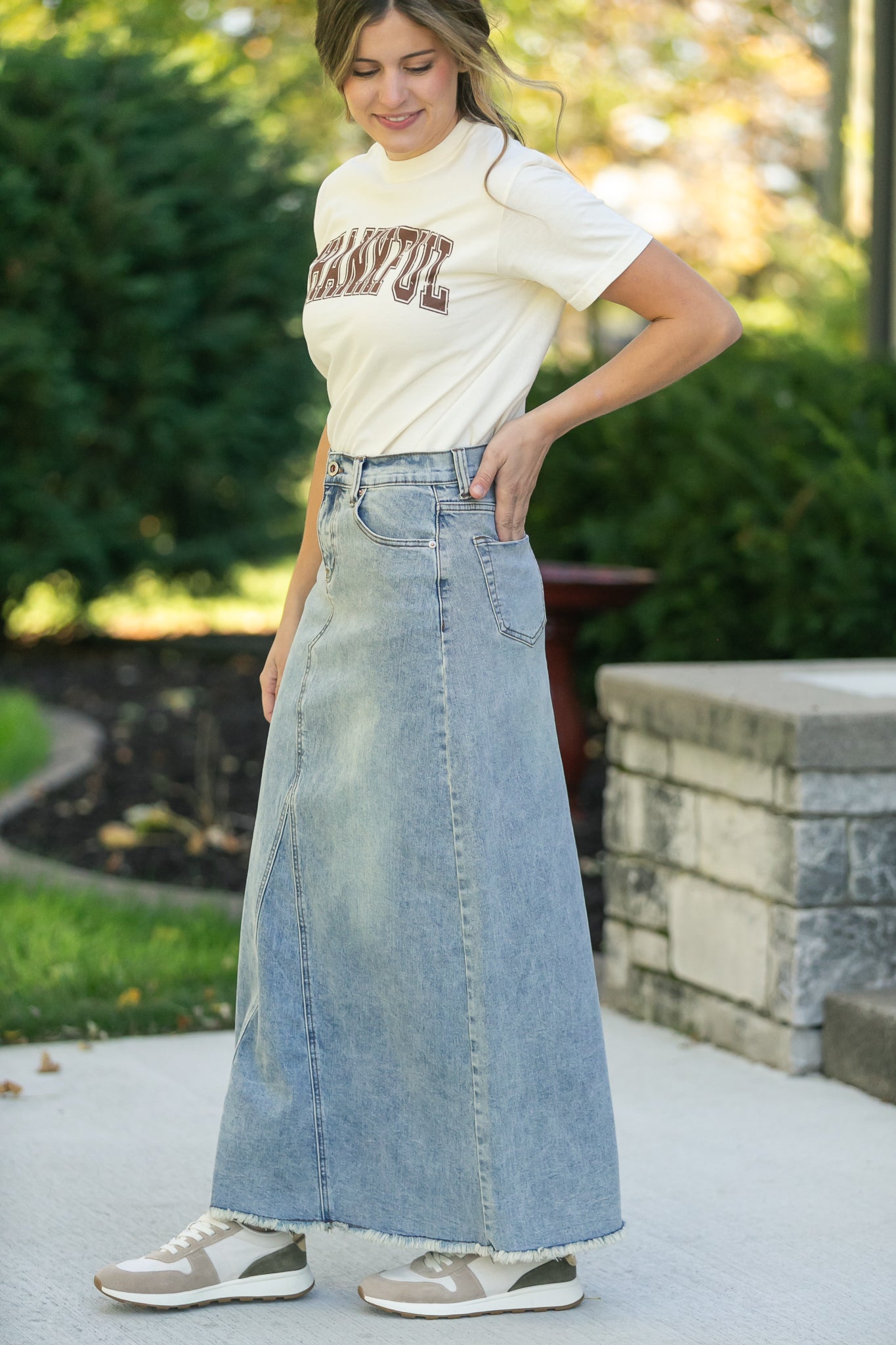 Piper A-line Long Denim Maxi Skirt Inherit Co.