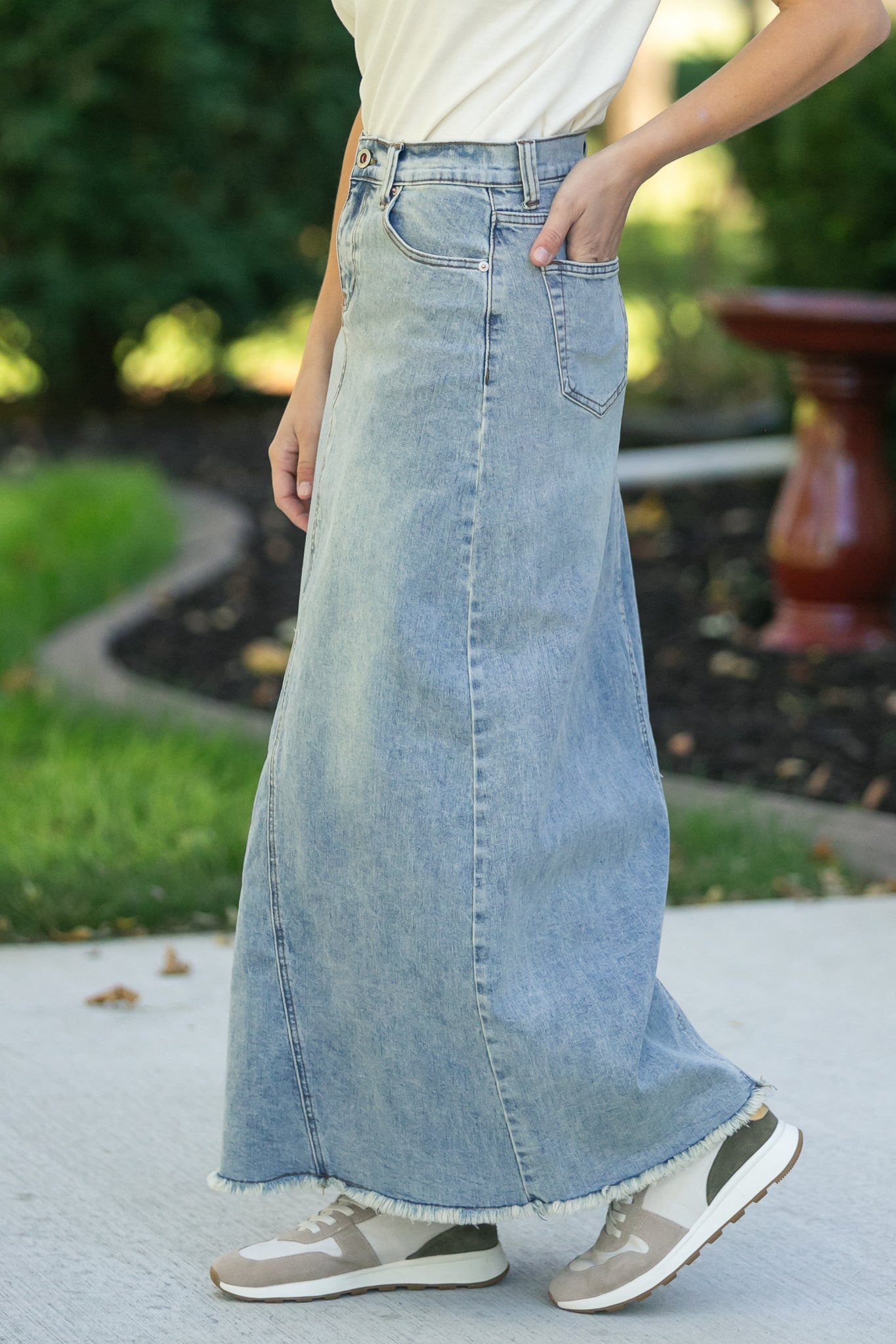 Piper A-line Long Denim Maxi Skirt Inherit Co.