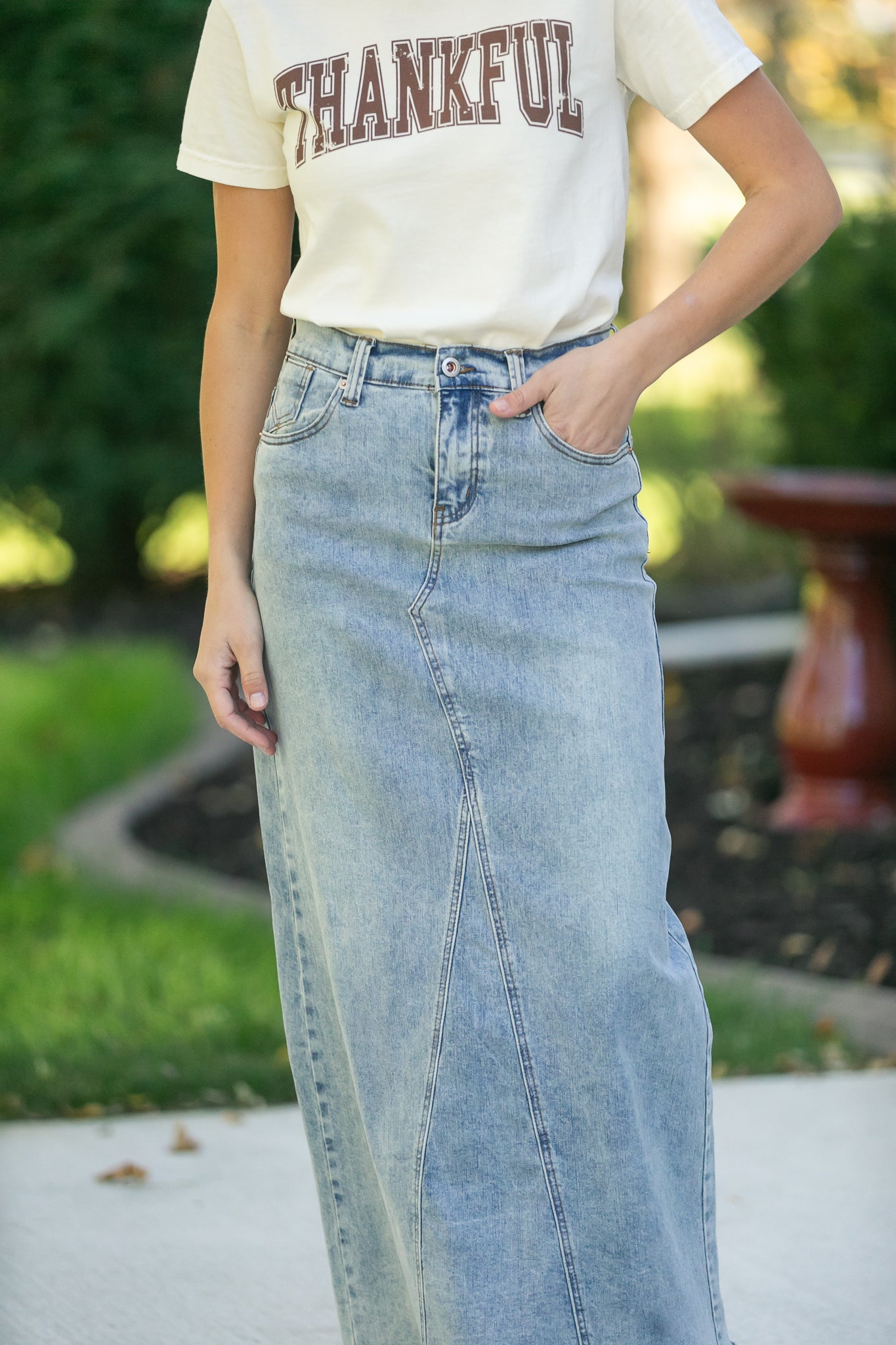 Piper A-line Long Denim Maxi Skirt Inherit Co.