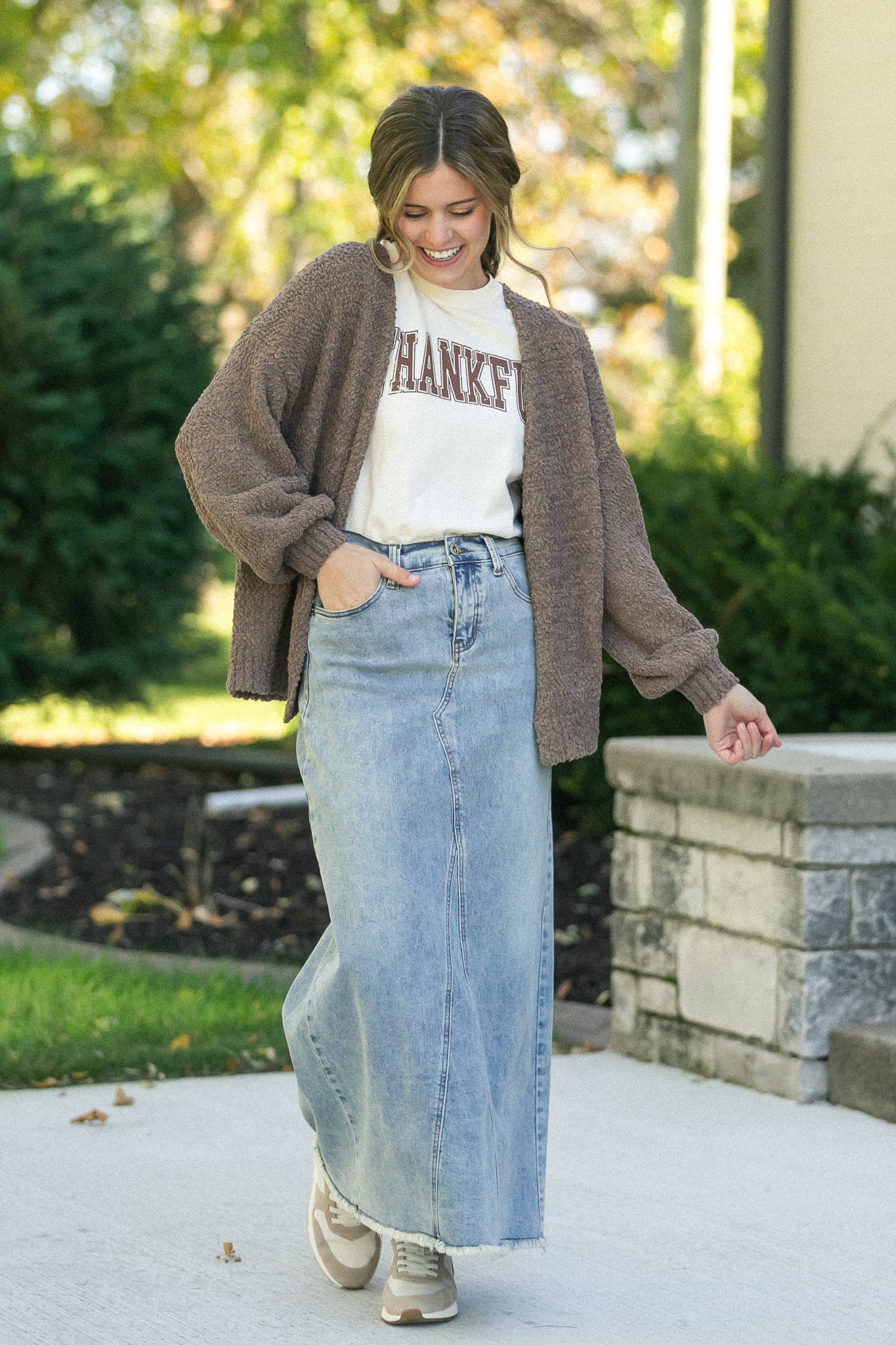 Inherit Co. Piper A-line Long Denim Maxi Skirt - Side View